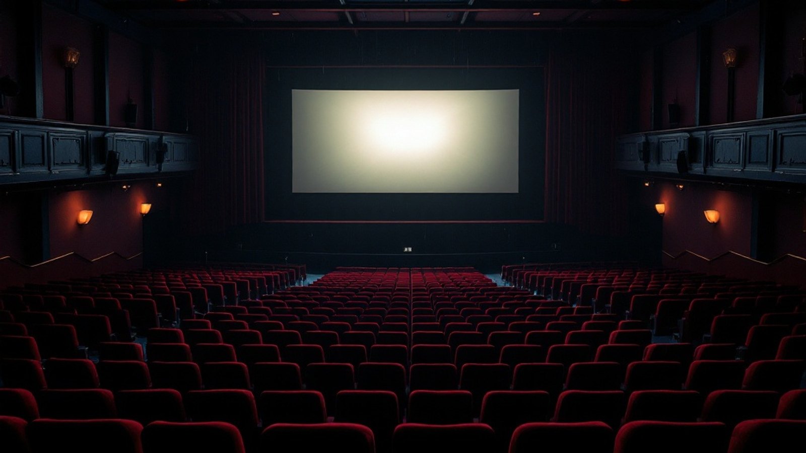 A softly half-lit auditorium with the house lights kept low-warm, seats gently illuminated